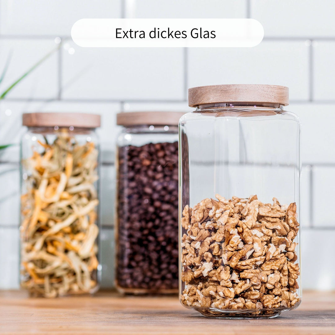 aufbewahrung glas mit deckel eckig Schöne eckige Vorratsgläser mit Holzdeckel kaufen
