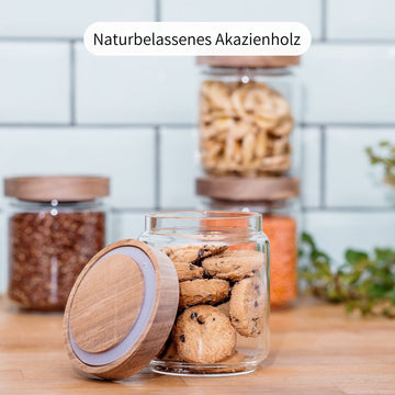 Vorratsgläser luftdicht & stapelbar mit Holzdeckel