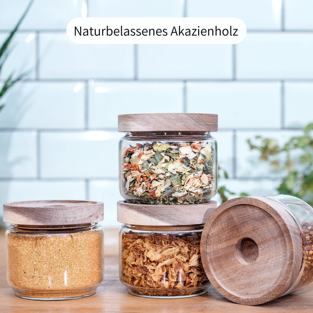 aufbewahrung glas holzdeckel Aufbewahrungsgläser mit Holzdeckel klein im 4er Set