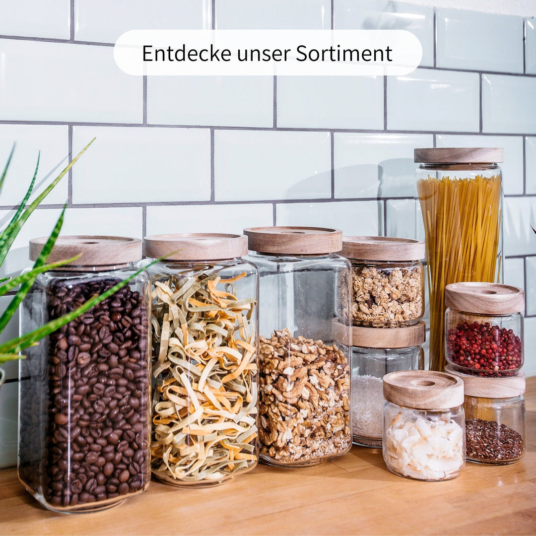 aufbewahrung glas mit deckel eckig Schöne eckige Vorratsgläser mit Holzdeckel kaufen
