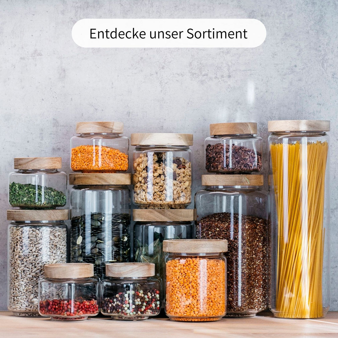 aufbewahrung glas holzdeckel Vorratsgläser stapelbar mit Holzdeckel im 3er Set