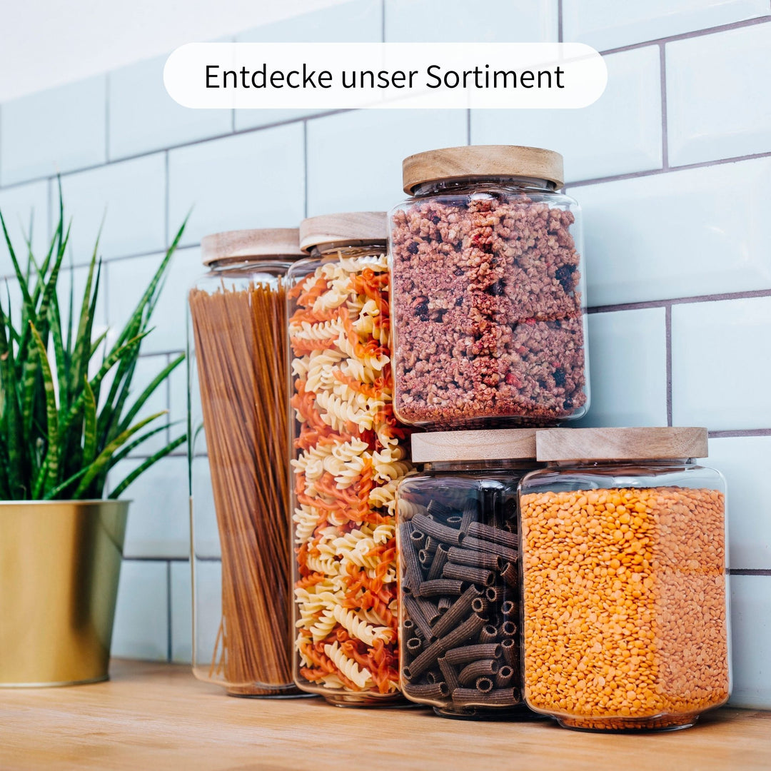 Eckige Spaghetti Vorratsgläser mit Holzdeckel